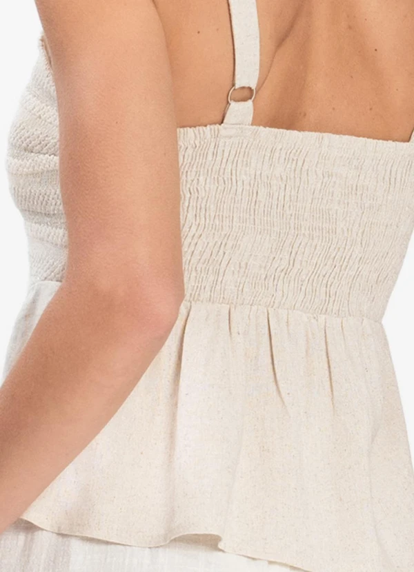 Rovitex - Blusa Feminina de Alça Regulável Decote V Bege 5