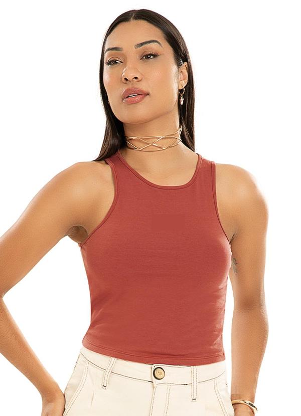 Habana - Blusa Feminina de Alças Básica em Cotton Marrom