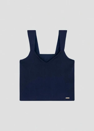 Cereja Rosa - Blusa Feminina em Viscose com Decote V Azul - CEREJA ROSA