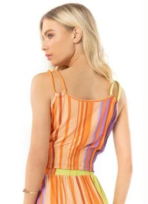 Endless - Blusa Feminina Alças Duplas Listras Laranja - ENDLESS