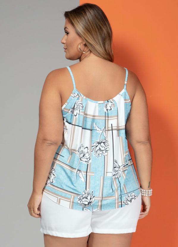 Quintess - Blusa Floral Azul com Pregas Largas 6