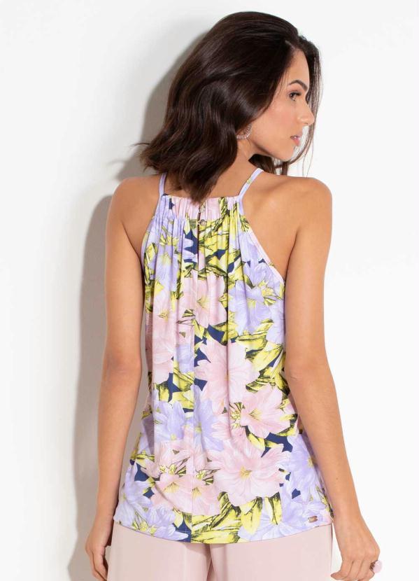 Quintess - Blusa Floral Lilás Quintess com Franzido 2