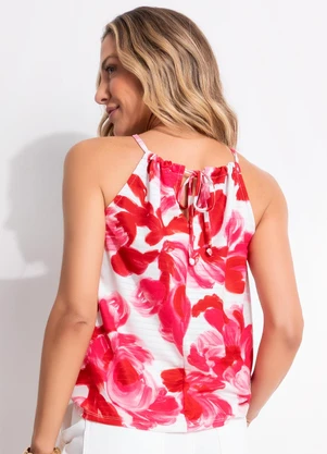Quintess - Blusa Frente Única Floral em Malha Texturizada com Amarração - QUINTESS