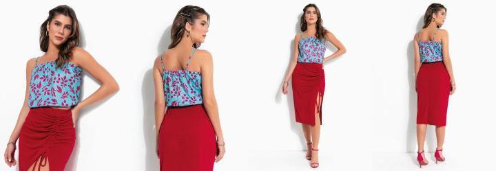 Blusa Folhagem Azul com Alcinhas e Elstico