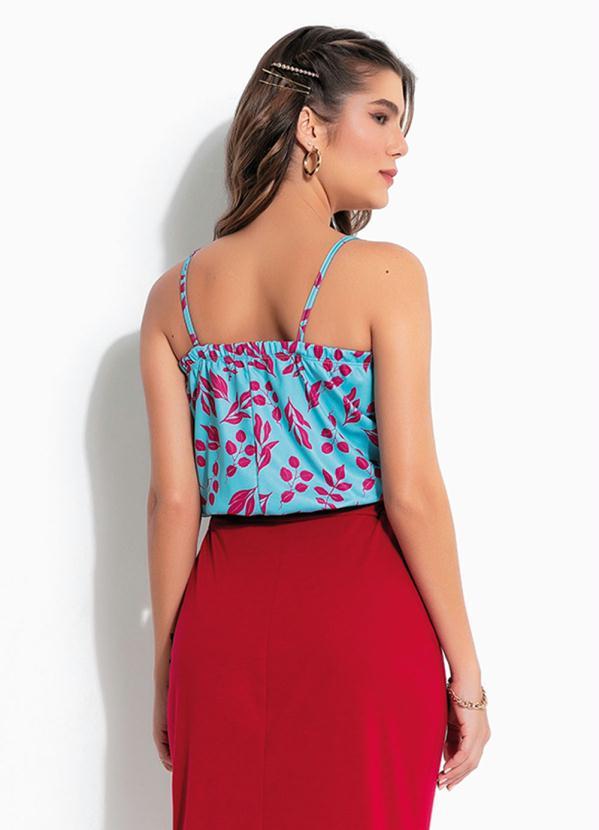 Outlet - Blusa Folhagem Azul com Alcinhas e Elástico 2