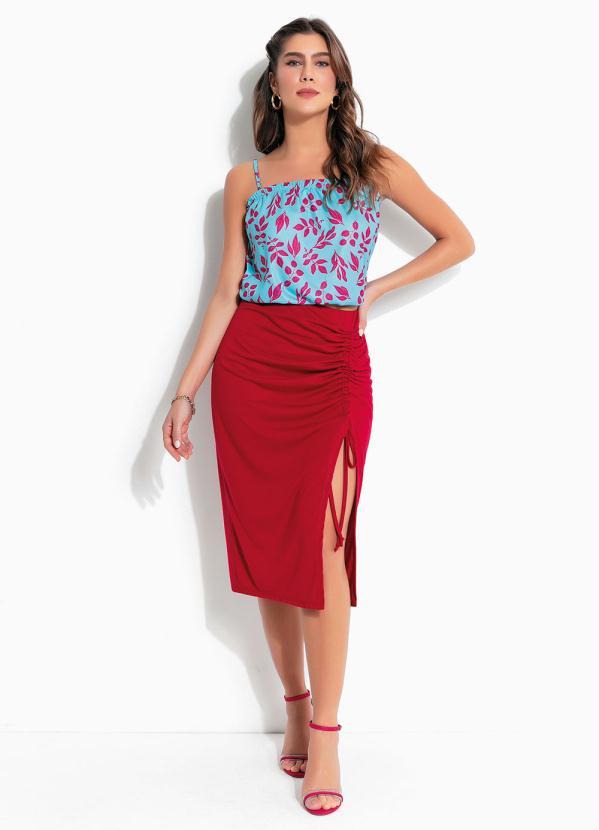 Outlet - Blusa Folhagem Azul com Alcinhas e Elástico 3