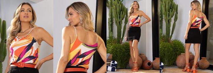 Blusa Folhagem Color em Malha de Viscose