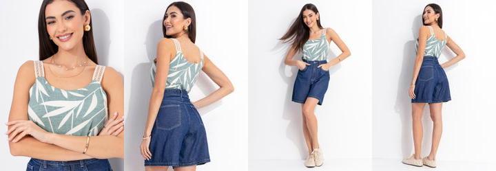 Blusa Folhagem Menta em Malha de Viscose