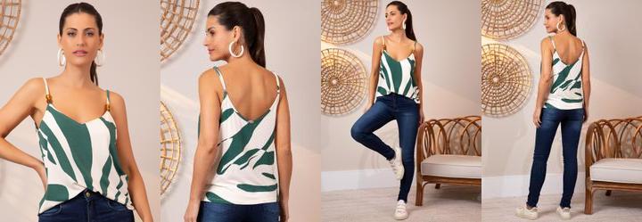 Blusa Folhagem Verde em Malha de Viscose