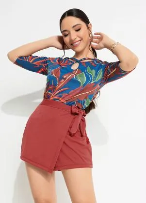 Moda Pop - Blusa Folhas Marinho com Gota no Decote Frente - MODA POP