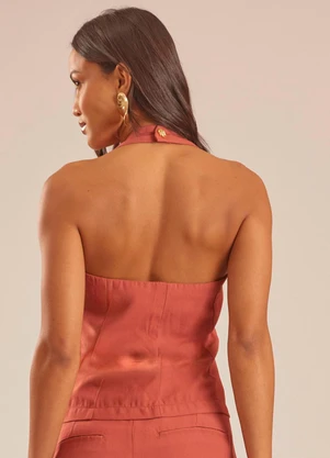 Doce Trama - Blusa Frente Única em Sarja com Botões Laranja - DOCE TRAMA