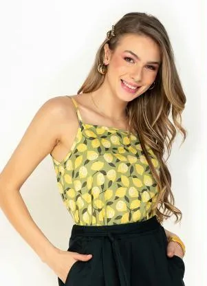 Moda Pop - Blusa Limões com Decote Reto e Alças - MODA POP
