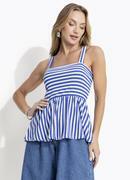 Blusa Listrado Azul e Branco em Canelado