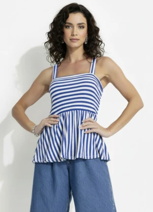 Quintess - Blusa Listrado Azul e Branco em Canelado - QUINTESS