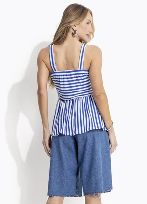 Quintess - Blusa Listrado Azul e Branco em Canelado - QUINTESS