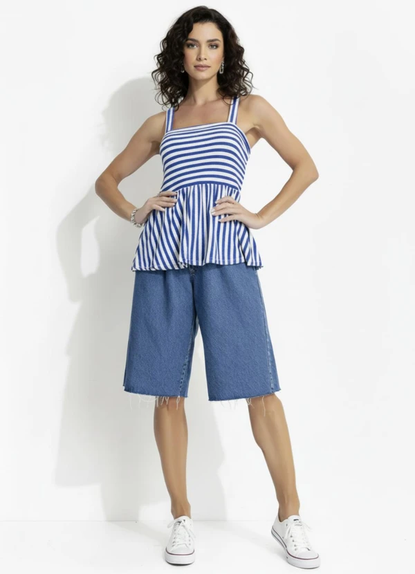 Quintess - Blusa Listrado Azul e Branco em Canelado 4