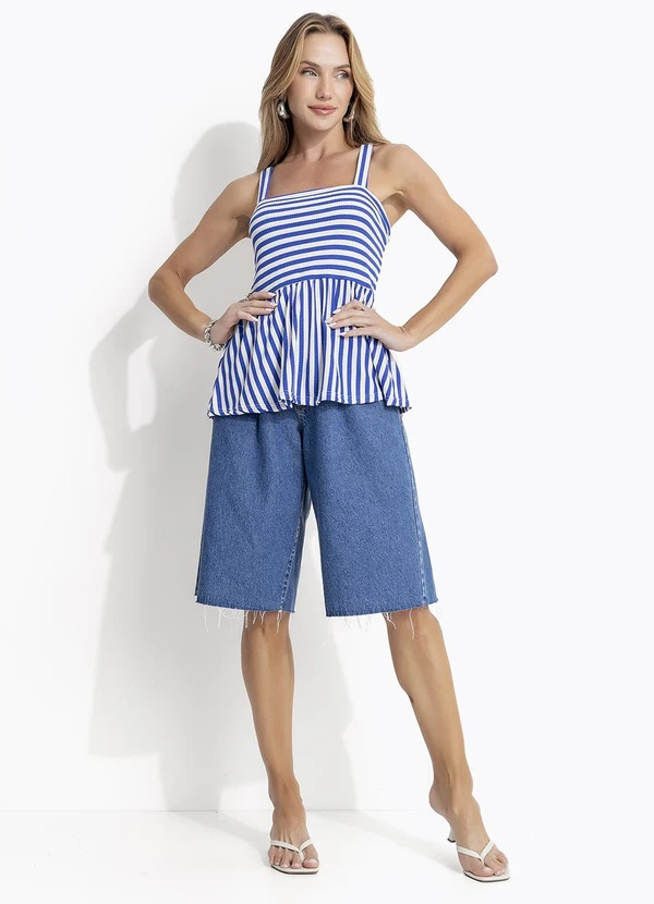 Quintess - Blusa Listrado Azul e Branco em Canelado 2