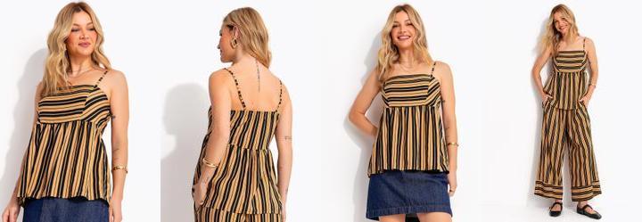 Blusa Listrado Preto em Viscose Plana