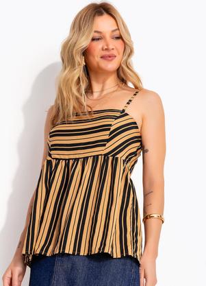 Blusa (Listrado Preto) em Viscose Plana