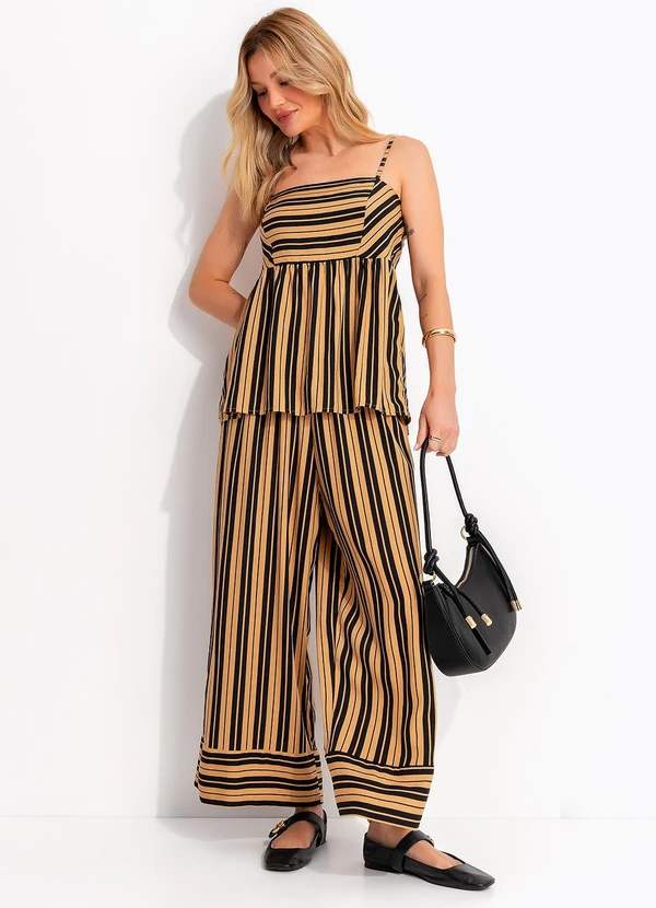 Quintess - Blusa Listrado Preto em Viscose Plana