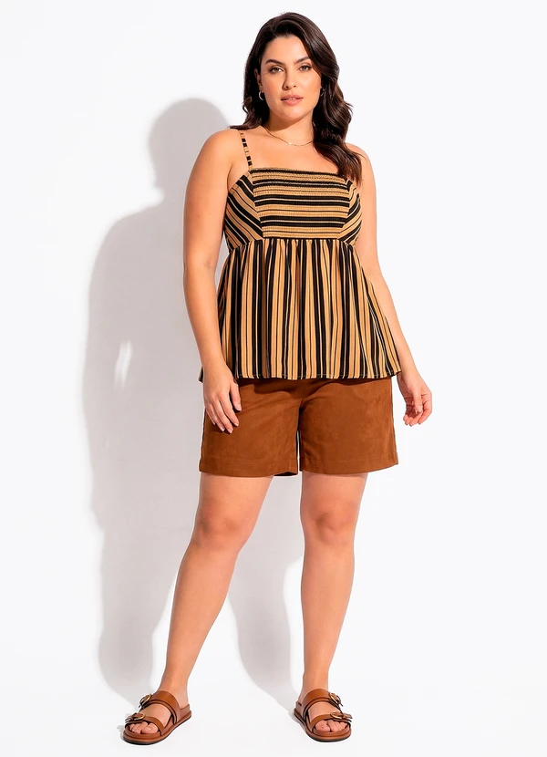 Quintess - Blusa Listrado Preto em Viscose Plana