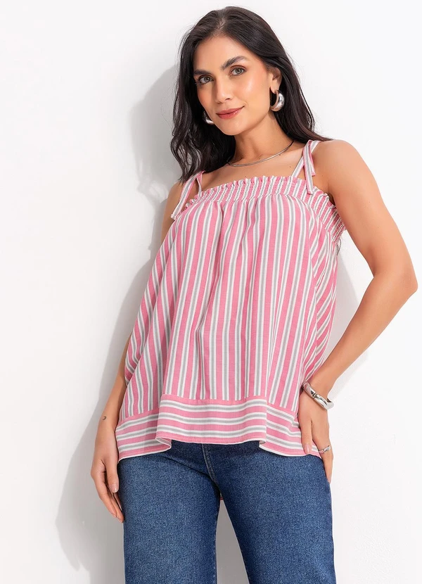 Quintess - Blusa Listrado Rosa e Cinza em Viscose Plana 12