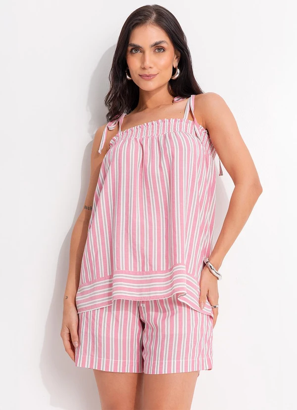 Quintess - Blusa Listrado Rosa e Cinza em Viscose Plana 13
