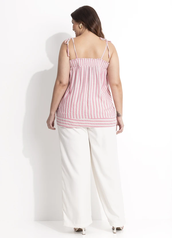 Quintess - Blusa Listrado Rosa e Cinza em Viscose Plana 18