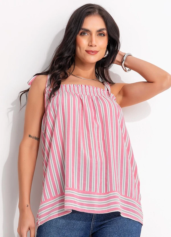 Quintess - Blusa Listrado Rosa e Cinza em Viscose Plana 6