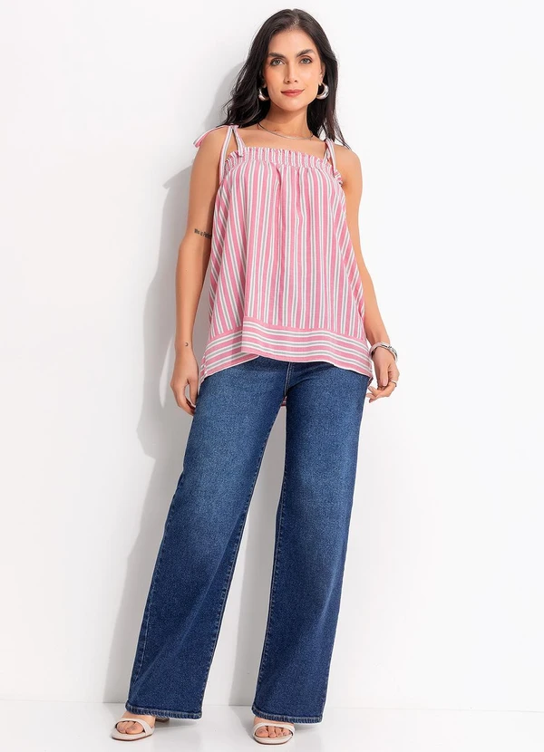 Quintess - Blusa Listrado Rosa e Cinza em Viscose Plana 10