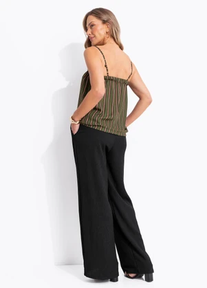 Quintess - Blusa Listrado Verde em Crepe Plano - QUINTESS