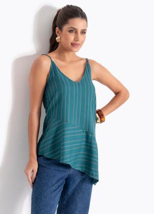 Blusa Listrado Verde em Viscose Plana