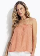 Blusa Listrado Vermelho em Viscose Plana