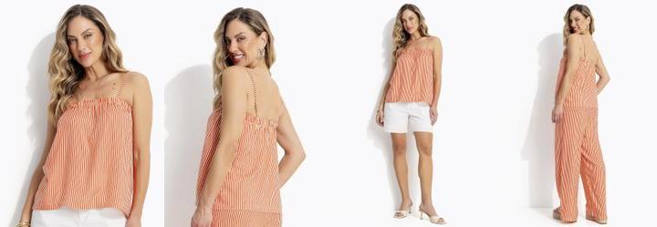 Blusa Listrado Vermelho em Viscose Plana