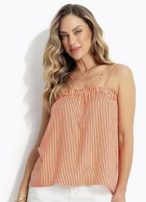 Blusa Listrado Vermelho em Viscose Plana