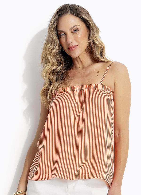 Blusa Listrado Vermelho em Viscose Plana