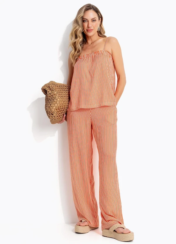 Quintess - Blusa Listrado Vermelho em Viscose Plana 9