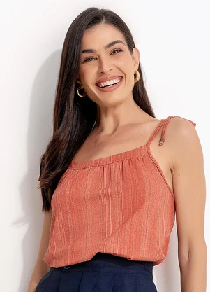 Quintess - Blusa Listras Laranja em Malha de Viscose - QUINTESS