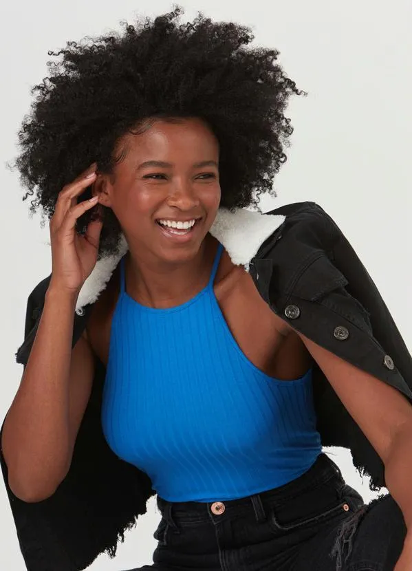 Malwee - Blusa Malha Canelada Viscose Azul