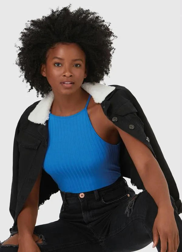 Malwee - Blusa Malha Canelada Viscose Azul 5