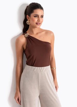 Quintess - Blusa Marrom em Malha Fria - QUINTESS