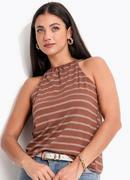 Blusa Marrom Listrado em Malha de Viscose
