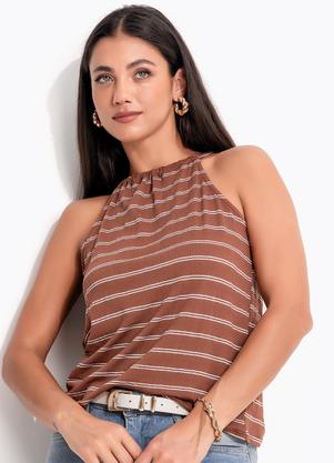 Blusa (Marrom Listrado) em Malha de Viscose