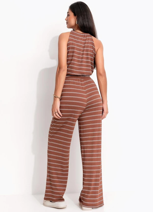 Quintess - Blusa Marrom Listrado em Malha de Viscose 7