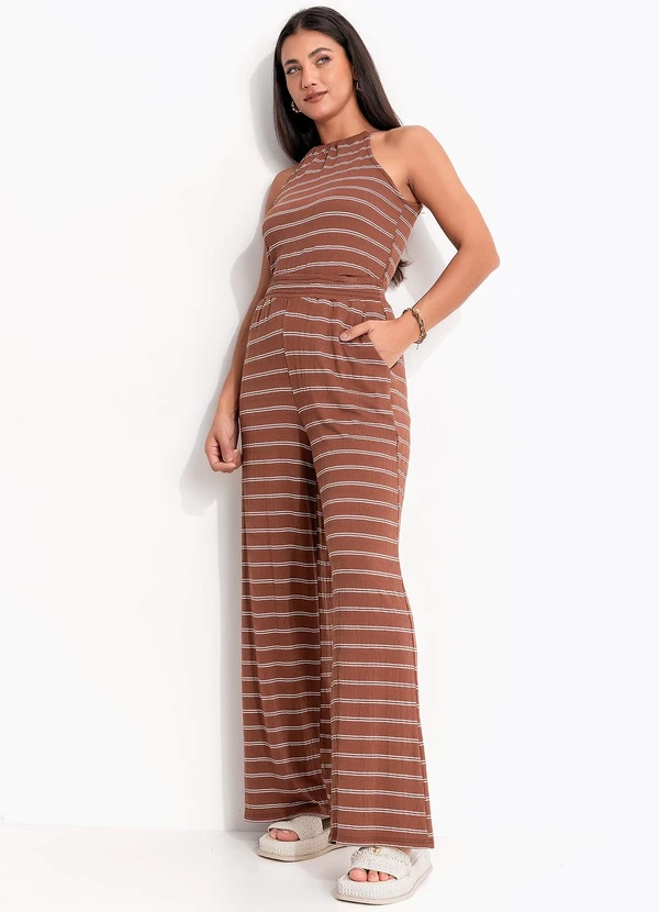 Quintess - Blusa Marrom Listrado em Malha de Viscose 6