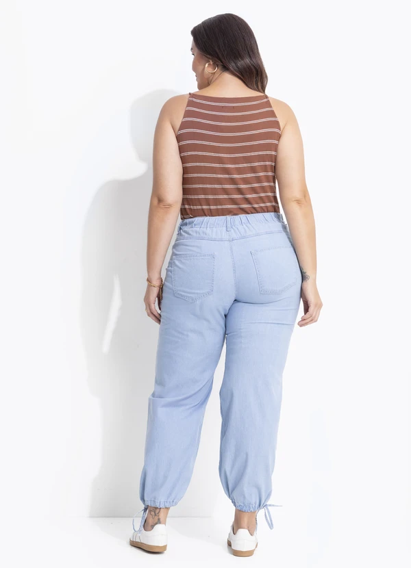 Quintess - Blusa Marrom Listrado em Malha de Viscose