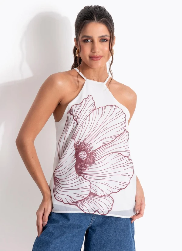 Quintess - Blusa Off White em Chiffon