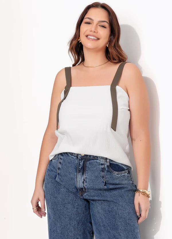 Quintess - Blusa Off White em Crepe Plano 21