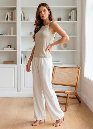 Blusa (Off White) em Viscose com Elastano