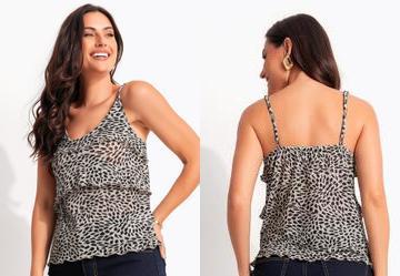 Blusa Pincelado Abstrato em Malha Plissada